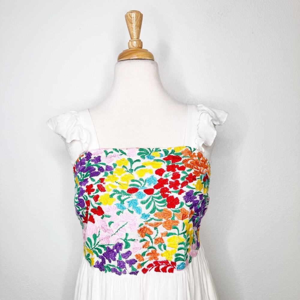 J.Marie Women Dress Size M White Linen Blend Embroidered Sleeveless Summer Beach - Picture 2 of 14